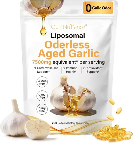 Obill NuTrance Extracto de ajo envejecido, suplementos de ajo orgánico inodoro, extracto de ajo de 2 años, bulbo de Allium Sativum cultivado | Apoya