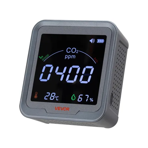 Miniatura 10 de VEVOR Detector de dióxido de carbono, monitor de CO2 de doble salida, función de detección de día y noche, detector de CO2 de refugio constante