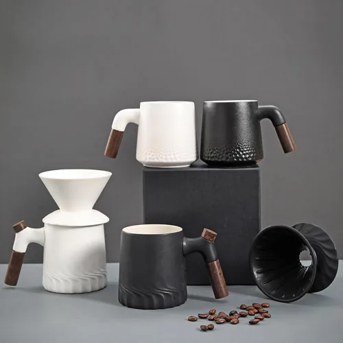 Miniatura 7 de Juego de cafetera negra hecha a mano, jarra de café de cerámica a prueba de calor ACM01B