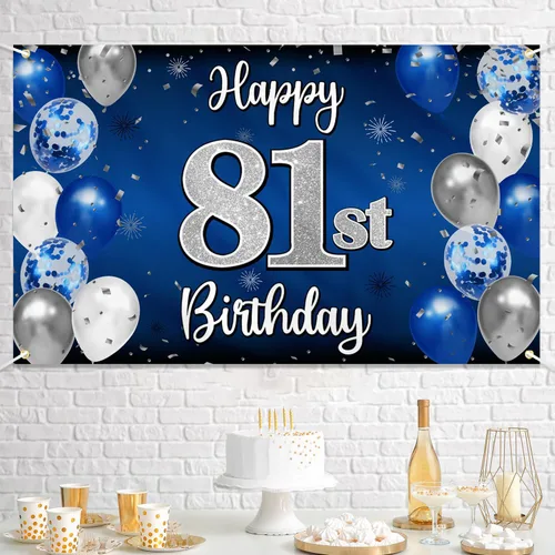 Miniatura 15 de Decoración de feliz cumpleaños 35, globo azul y plateado de 35 años, cartel grande de telón de fondo de cumpleaños, suministros para fiesta de 35th