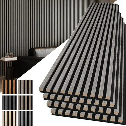 Miniatura 29 de Art3d Paquete de 2 paneles acústicos de madera de 108" x 12" para pared, paneles de listones de madera insonorizados para pared y techo, paneles