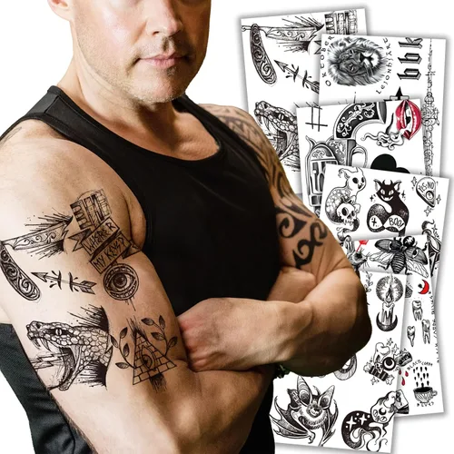 Miniatura 10 de Kotbs 6 hojas de tatuajes temporales realistas de animales realistas para hombres y mujeres, calcomanías de tatuaje impermeables para adolescentes