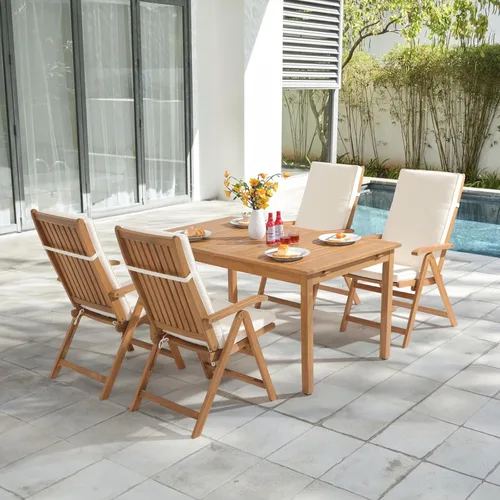 Miniatura 8 de OC Orange-Casual Juego de 4 sillas plegables de comedor para patio, sillas reclinables de madera de acacia al aire libre con reposabrazos y cojín