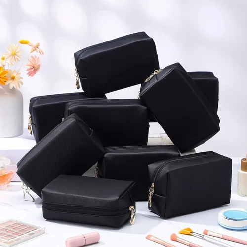 Miniatura 5 de Kigeli 15 piezas de bolsas de maquillaje estéticas, bolsas de cosméticos de cuero PU impermeables, bolsas de aseo lisas, bolsas de maquillaje a
