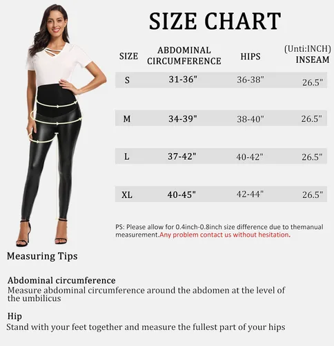 Miniatura 5 de Foucome Leggings de maternidad de piel sintética de cintura alta, elásticos y cómodos, mallas sobre el vientre