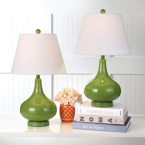 Miniatura 4 de SAFAVIEH Lighting Collection Amy - Juego de 2 lámparas de mesa con cristal de calabaza plateada contemporánea de 24 pulgadas para dormitorio, sala