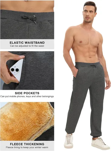 Miniatura 3 de HEEKPEK Pantalones de invierno de forro polar para hombre, pantalones deportivos con forro de sherpa para correr, para clima frío, cálidos