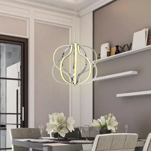 Miniatura 3 de Tangkula Candelabro LED moderno, lámpara colgante regulable con altura ajustable, lámpara de techo para dormitorio, sala de estar y comedor, LED
