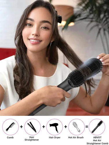 Miniatura 2 de Cepillo alisador de cabello con rejillas de ventilación, peine alisador de aire caliente todo en 1 para mujeres negras, doble voltaje, apagado