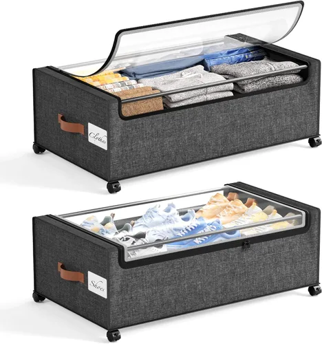 Miniatura 22 de Yecaye Almacenamiento debajo de la cama con ruedas, paquete de 2, contenedores de almacenamiento extra grandes de 85 L debajo de la cama con marco