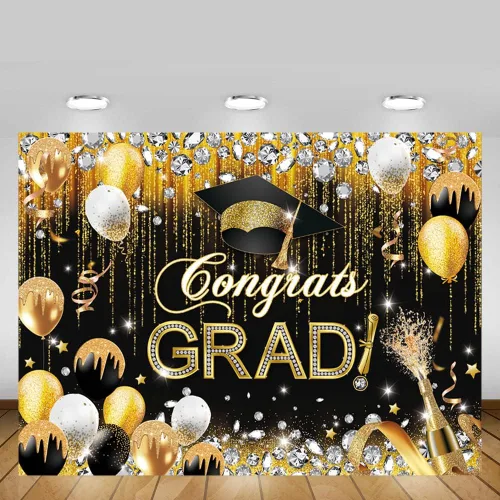 Miniatura 5 de MEHOFOND Telón de fondo con texto en inglés "Congrats Grad" para la clase de 2025, decoraciones de fiesta de graduación para fotografía