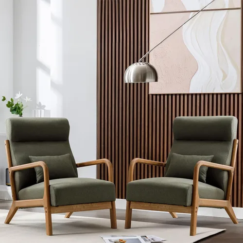 Miniatura 16 de ANJ ANJHOME Silla moderna de mediados de siglo, estilo Accent, con asiento de tela cómoda para sala de estar con estructura de madera maciza, sillón