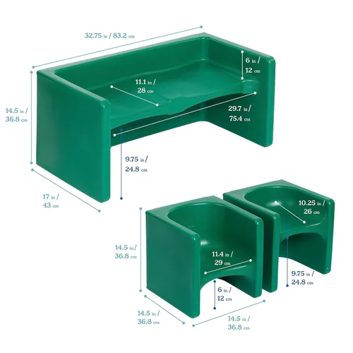 Miniatura 2 de ECR4Kids juego de mesa Tri-Me y sillas Cube, muebles multiusos, verde, 3 piezas
