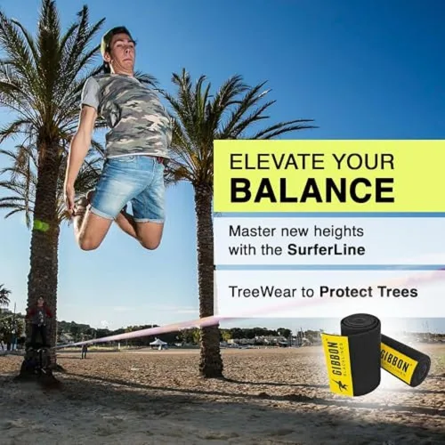 Miniatura 5 de GIBBON Slacklines Surferline con ropa de árbol, morado, 98 pies (línea de 90 pies + correa de trinquete de 8 pies con lazo reforzado) incl.