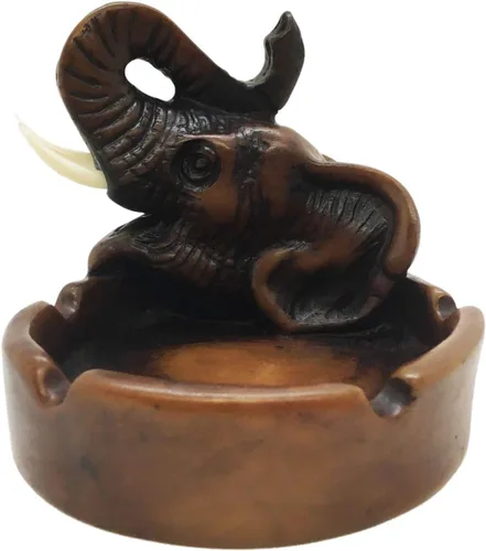 WitnyStore Cenicero pequeño de 4¼ pulgadas de alto, color marrón, con cabeza de elefante, hecho a mano, pintado a mano, figuras decorativas,