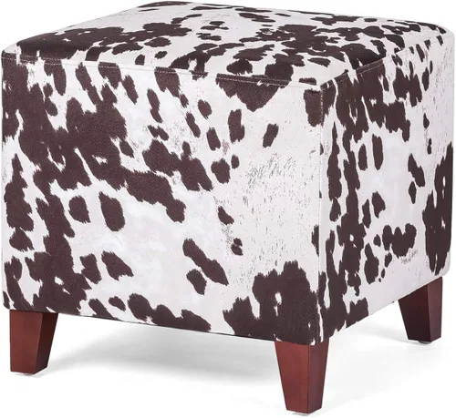 Reposapiés otomano en forma de cubo, reposapiés cuadrado, banco pequeño para zapatos, silla de tocador con patas antideslizantes (vaca marrón)
