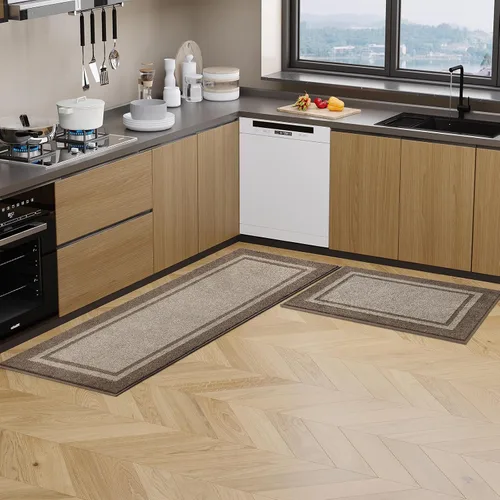Miniatura 7 de anllugs Alfombras de cocina de 24 x 36 pulgadas, antideslizantes, lavables a máquina, tapetes absorbentes y cómodos para cocina, fregadero, Beige
