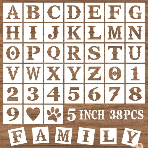 Miniatura 10 de Plantillas de letras y números de 6 pulgadas, 38 plantillas de manualidades del alfabeto, plantillas de dibujo de plástico reutilizables para pintar