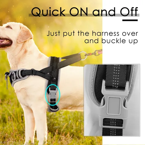 Miniatura 4 de ADVENTUREMORE Arnés para perro mediano - sin tirones, chaleco reflectante ajustable con asa de clip frontal para entrenamiento y caminata - Negro