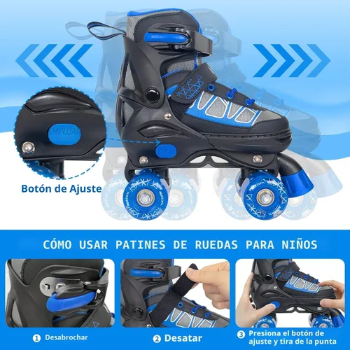 Miniatura 4 de Nattork Patines de ruedas para niños y niñas, 4 tamaños ajustables con ruedas iluminadas para niños principiantes para interiores y exteriores Azul