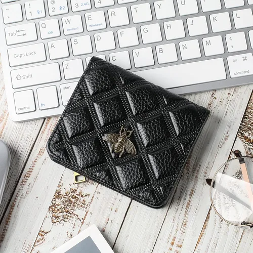 Miniatura 6 de Billetera para mujer, con bloqueo RFID, pequeña, compacta, plegable, de piel auténtica, con bolsillo, mini carteras para mujeres