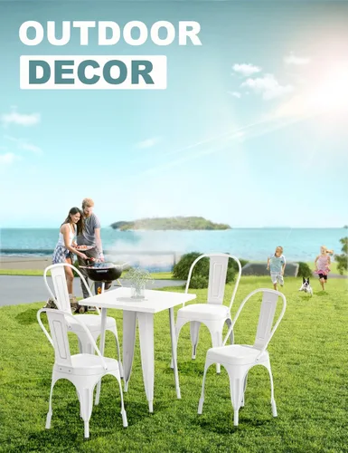 Miniatura 7 de Nazhura Silla de comedor de metal estilo rústico Tolix para cocina, comedor, cafetería, restaurante, bistró, patio, 18 pulgadas, apilable, Blanco