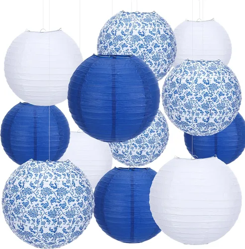 Riakrum - Juego de 18 faroles de papel de 10 pulgadas y 8 pulgadas, redondos, chinos, japoneses, decoración colgante para techo, boda, fiesta de
