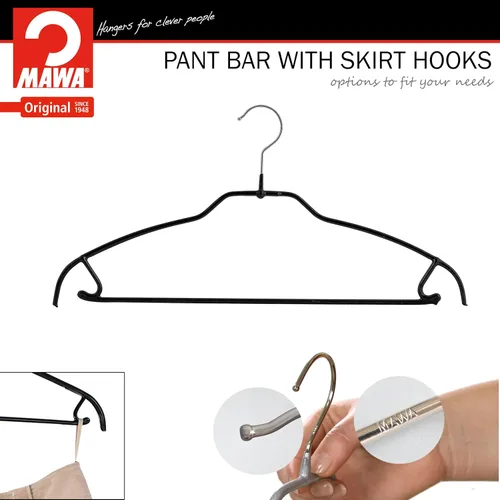 Miniatura 6 de Mawa by Reston Lloyd Silhouette - Percha de camisa antideslizante que ahorra espacio con barra para pantalones y ganchos para falda, estilo 42/FTU