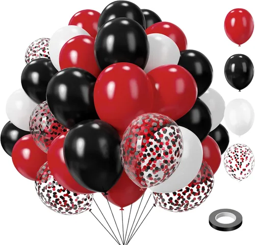 Miniatura 16 de Lukiituke 75 globos, negro, rojo y dorado (12 y 5 pulgadas), decoraciones de fiesta temática de casino, Año Nuevo, graduación, boda, cumpleaños