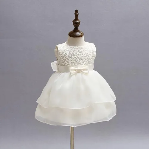 Miniatura 6 de BabyCheer Vestido de bautizo para niñas y bebés, falda de encaje con volantes, vestido de bendición, vestido de flores sin mangas, Marfil