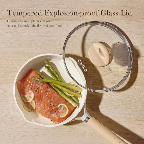 Miniatura 7 de CAROTE Sartén de Cerámica de 10" con Tapa, Sartén Antiadherente Sartén de Chef, Saludable y Libre de PFOA/PFAS, Compatible con Inducción, Taupe