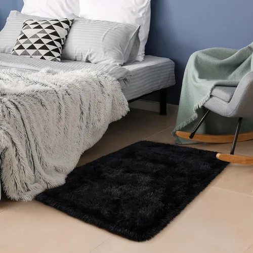 Miniatura 36 de HOMORE Alfombra de pasillo de 2 x 4 pulgadas, alfombra negra para dormitorio, alfombras esponjosas para pasillo, mesita de noche, alfombras largas