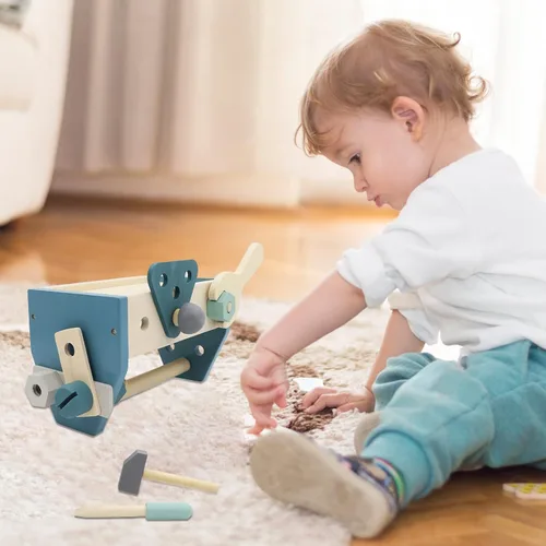 Miniatura 5 de Montessori Herramientas de madera para niños pequeños, construcción educativa, juegos de juguetes para niños, caja de juego preescolar con tablero