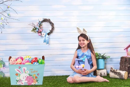 Miniatura 6 de g - Paquete de 3 cestas de Pascua rectangulares, organizadores de almacenamiento de Pascua para niños y niñas, decoración de huevos de conejo