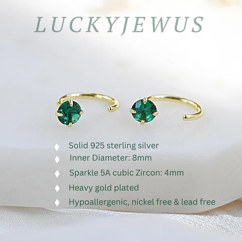 Miniatura 22 de 925 Sterling Silver Small Huggie Half Hoop Earrings for Women