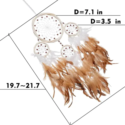 Miniatura 7 de Atrapasueños grandes de ratán, pluma de gallo marrón con perla de lujo, multianillo, atrapasueños hecho a mano para dormitorio, atrapasueños