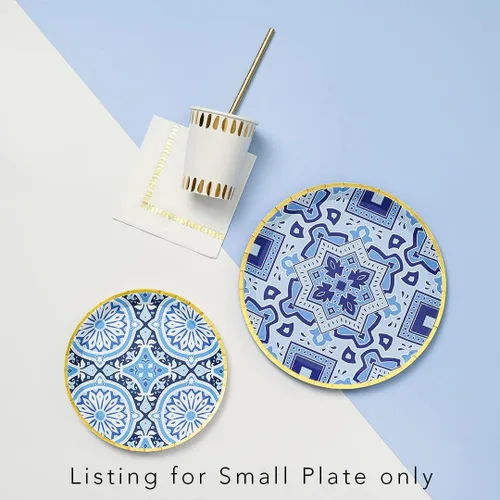 Miniatura 4 de Coterie Platos azules y dorados (juego de 10 platos pequeños marroquíes, azul marino, agradables para bodas, despedidas de soltera, cenas y fiestas)