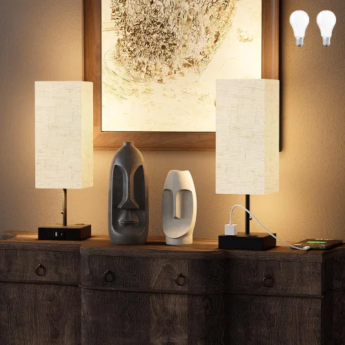 Miniatura 8 de Lámpara de mesa YIDPU para dormitorio, lámpara de mesita de noche para cabecera con tomas de corriente AC, lámpara de escritorio LED ajustable de 3