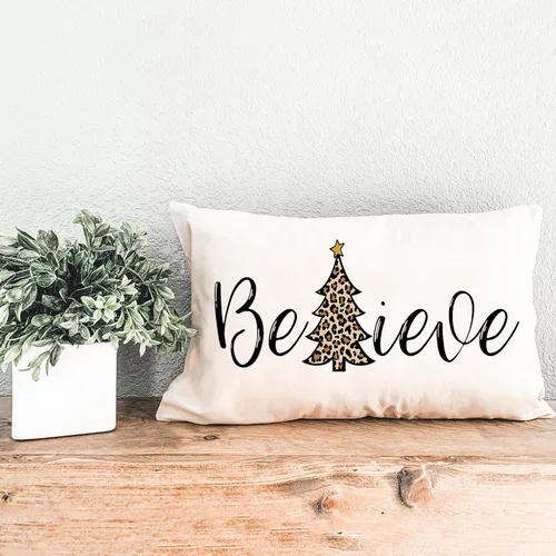 Miniatura 3 de AOFANGGO Funda de almohada de Navidad de 12 x 20 pulgadas, decoración navideña de árbol de leopardo, funda de cojín rústica para cama, silla, sofá