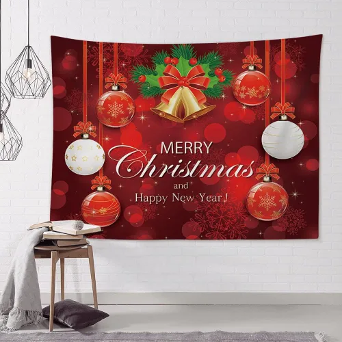 Miniatura 9 de OTOSTAR Tapiz de Navidad con diseño de bola de Navidad, Feliz Navidad y Feliz Año Nuevo, tapiz para colgar en la pared, adornos de Navidad, adornos