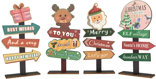 Miniatura 9 de Decoraciones de mesa de Navidad, 4 tableros rectangulares de madera, estilo rústico de granja, policromo, 8.86 x 4.72 pulgadas, montaje en pared