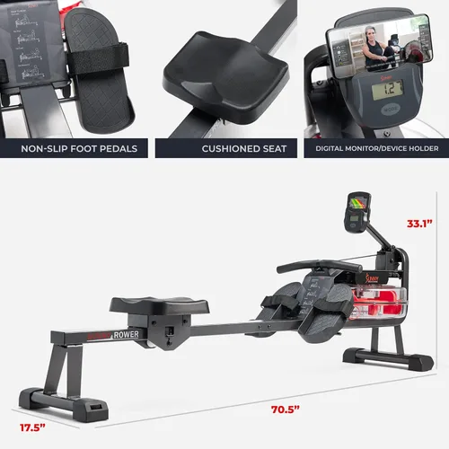 Miniatura 6 de Sunny Health & Fitness Premium Water Rower w/Intensive Dynamic Real-Time Resistance, 300 LB Capacity Flip-able Rowing Machine for Home Training