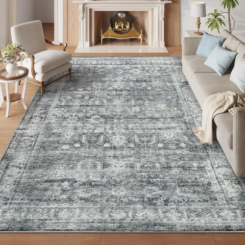 Miniatura 9 de Alfombra de 2 x 3 pies, antideslizante, lavable, de pelo bajo, suave, delgada, pequeña, alfombra vintage y bohemia para interiores, alfombras