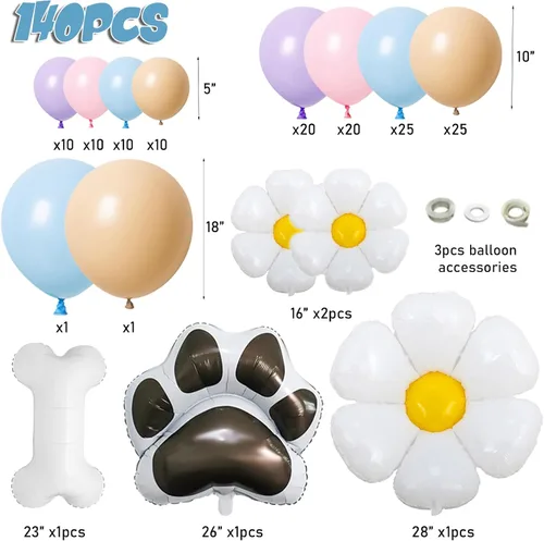 Miniatura 2 de Kit de arco de globos azules 140 piezas azul pastel rosa morado rubor globos con margarita hueso pata de perro globos de papel de aluminio