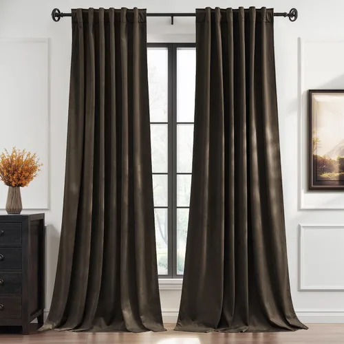 Miniatura 12 de StangH Cortinas de terciopelo rojo con pestaña trasera y cinturón de gancho, cortinas de privacidad con aislamiento térmico, decoración navideña