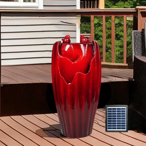 Miniatura 14 de Ferrisland Fuente de agua de 5 niveles con tronco de árbol, fuente grande con luces LED y bomba, 39.8" de alto, fuente independiente