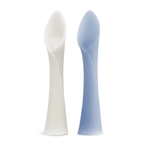 Miniatura 9 de Olababy Cuchara de entrenamiento de punta suave 100% silicona para el destete dirigido por el bebé, paquete de 2 (limón/coral)