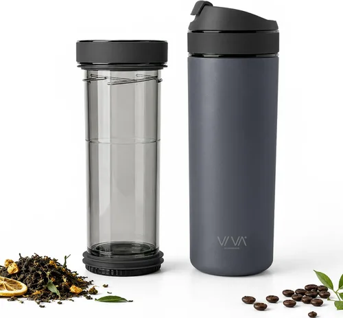 Miniatura 10 de VIVA Recharge - Botella infusor de té, vaso de té de viaje de acero inoxidable aislado de 16 onzas con infusor para hojas sueltas, té y café Azul