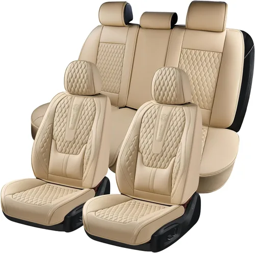 Coverado Juego completo de fundas de asiento de automóvil, fundas de asiento de piel de napa para automóvil, protector de asiento de automóvil