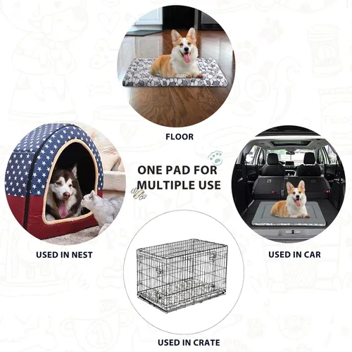 Miniatura 5 de VANKEAN Tapete de cama reversible para jaula de perro (cálido y fresco), tapete suave para dormir para mascotas, cama para perro para jaula